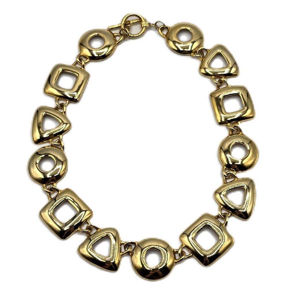 Vintage Gold Tone Necklace with Linked Geometric Shapes 18"